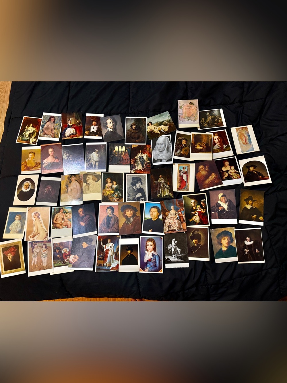 Assorted Vintage Art Postcards- Vintage Reproductions in Black Background